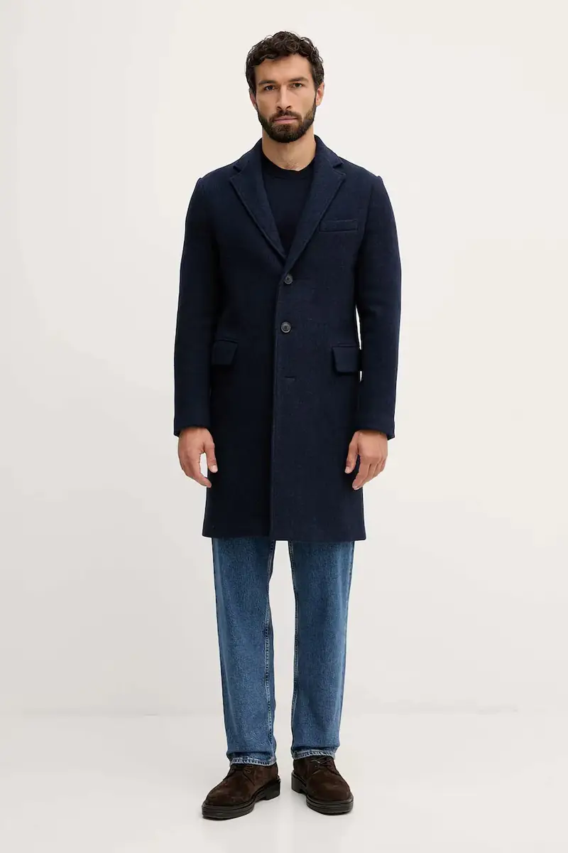 United Colors of Benetton cappotto con lana colore blu 2X59UN05M