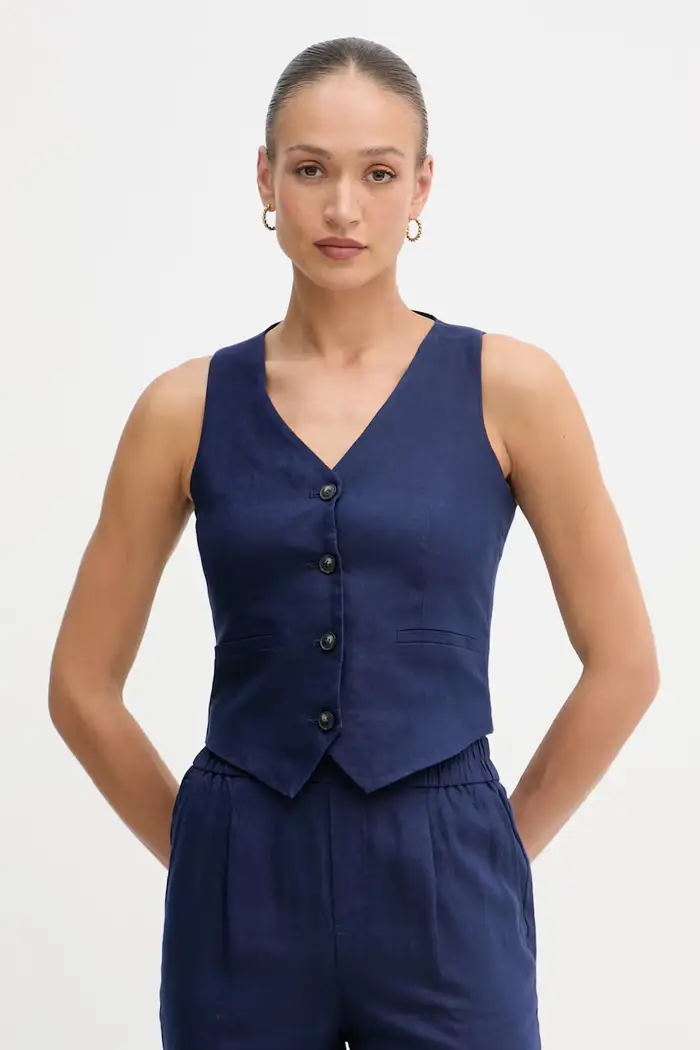 United Colors of Benetton gilet monopetto da donna in lino Blu navy