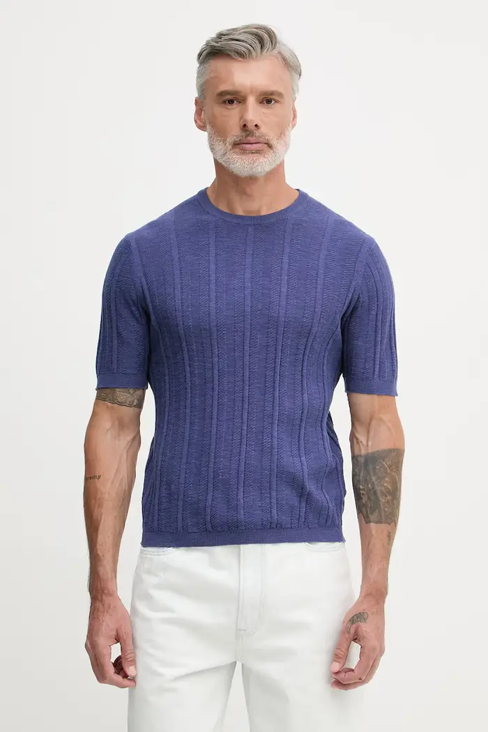 United Colors of Benetton maglietta maglione da uomo con misto lino Blu