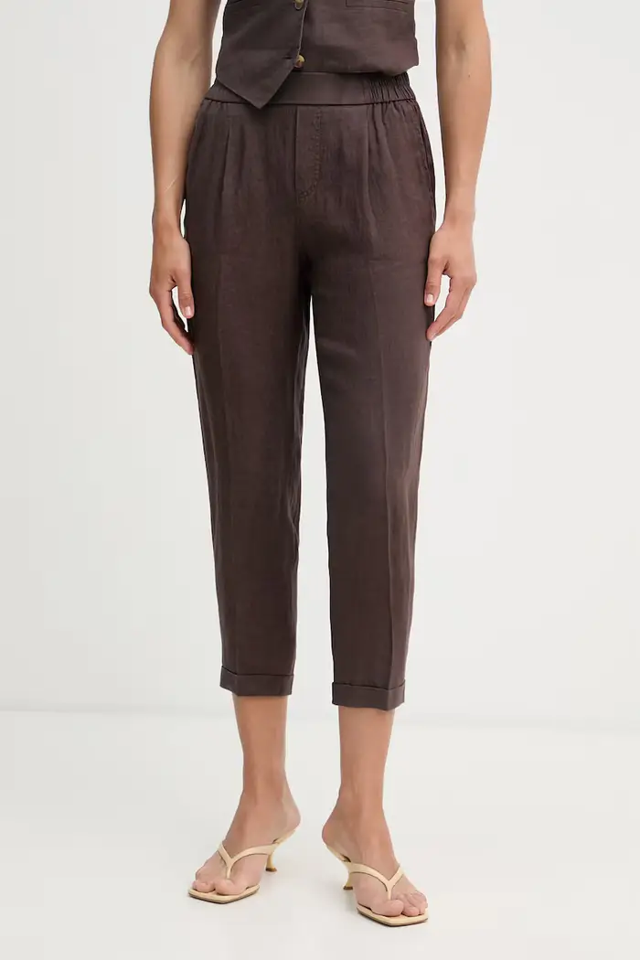 pantaloni da donna in lino Marrone