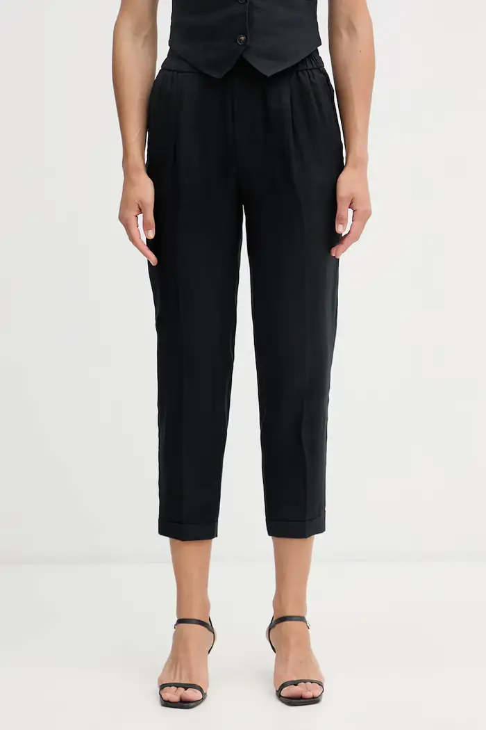 pantaloni da donna in lino Nero
