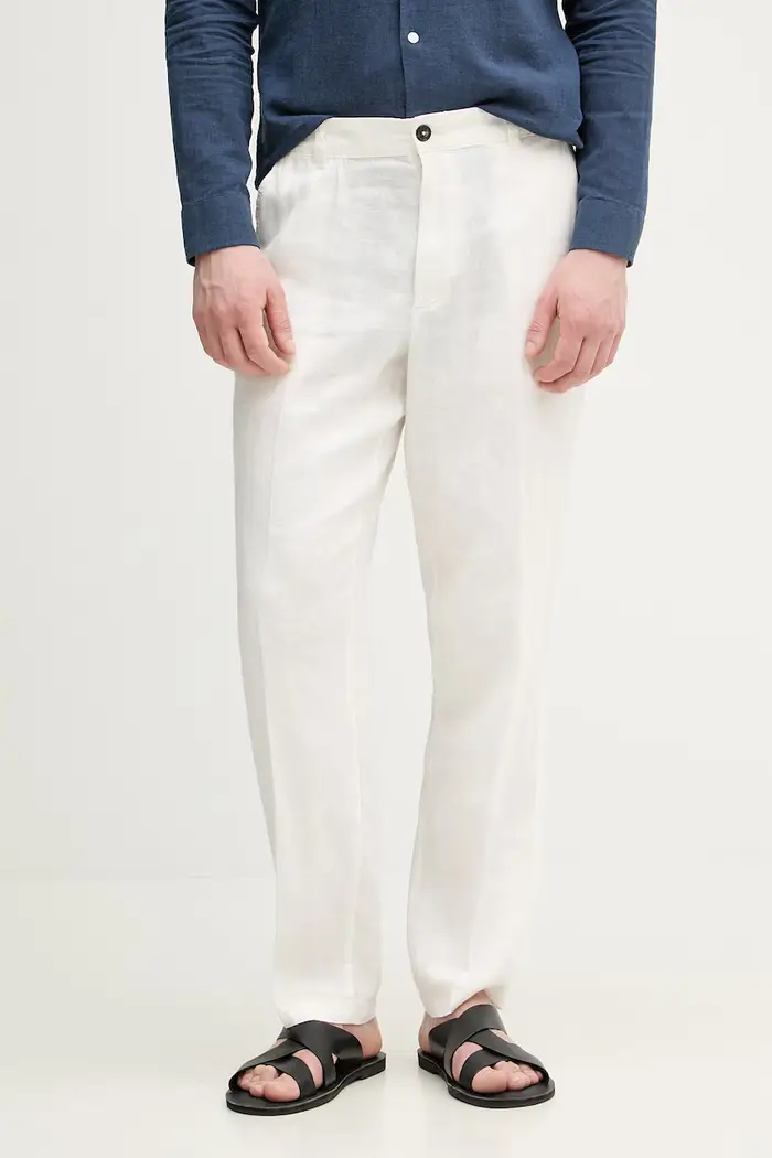 pantaloni da uomo in lino Bianco