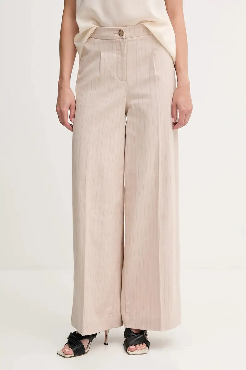 United Colors of Benetton pantaloni in lino misto donna colore beige 49KBDF091