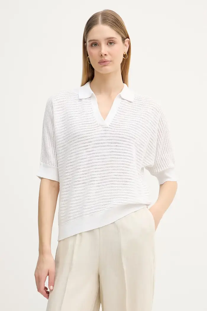 polo da donna con lino Bianco