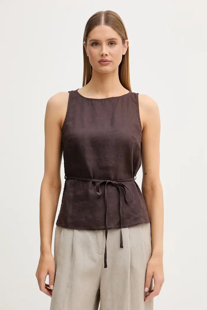 top da donna in lino Marrone