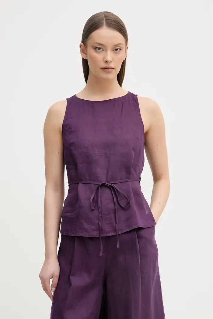 United Colors of Benetton top da donna in lino Violetto