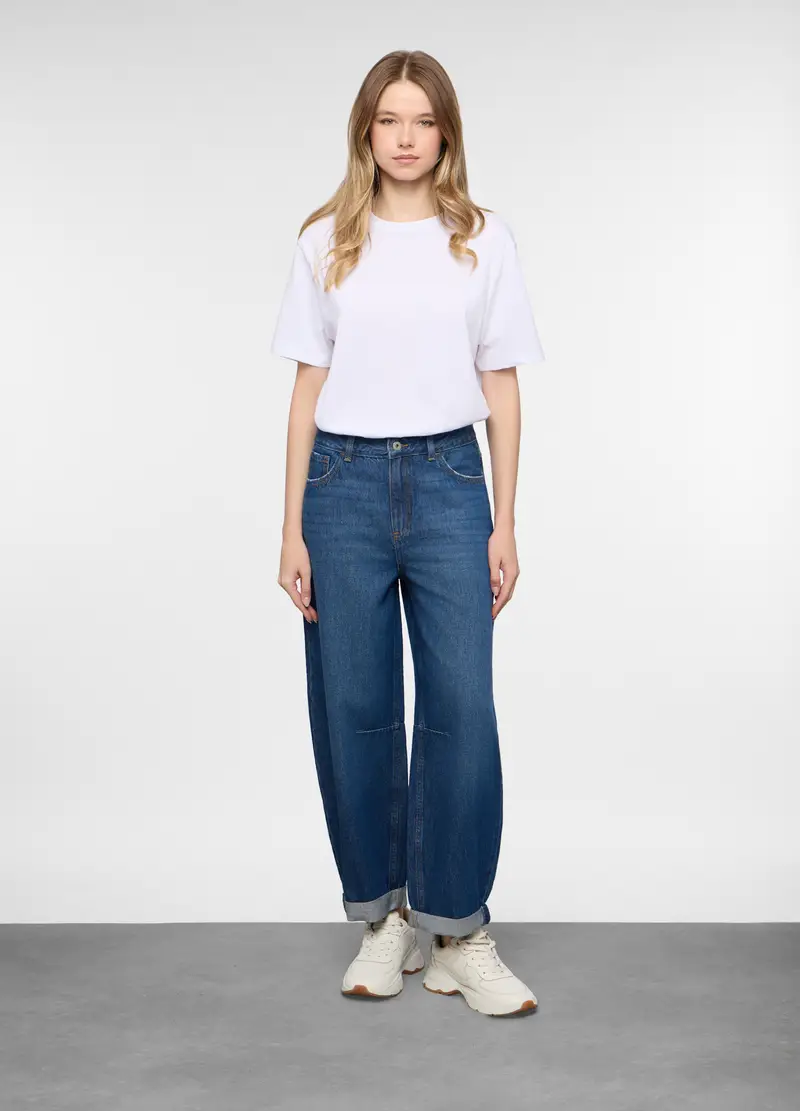 Upim 5 Tasche Fit Barrel In Denim Donna, Blu scuro