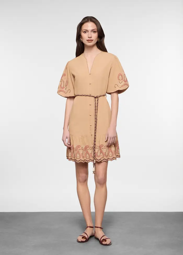 Upim Abito Corto Fitted Misto Lino Donna, Beige