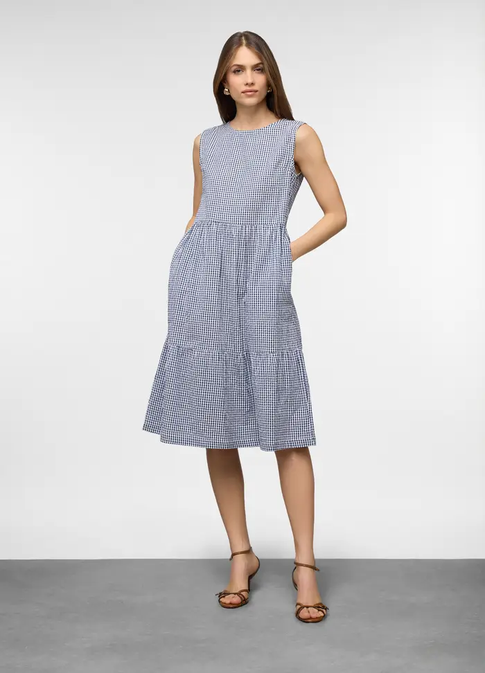 Upim Abito In Puro Cotone Seersucker Donna, Bianco/Blu