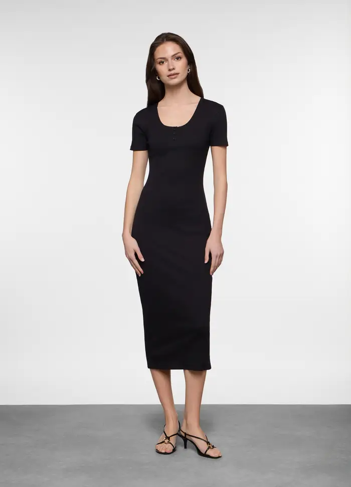 Upim Abito Lungo Fit Slim In Costina Di Cotone Stretch Donna, Nero