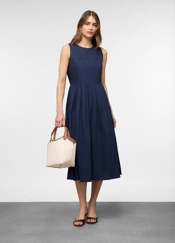 Abito Lungo In Popeline Di Puro Cotone Donna, Blu navy