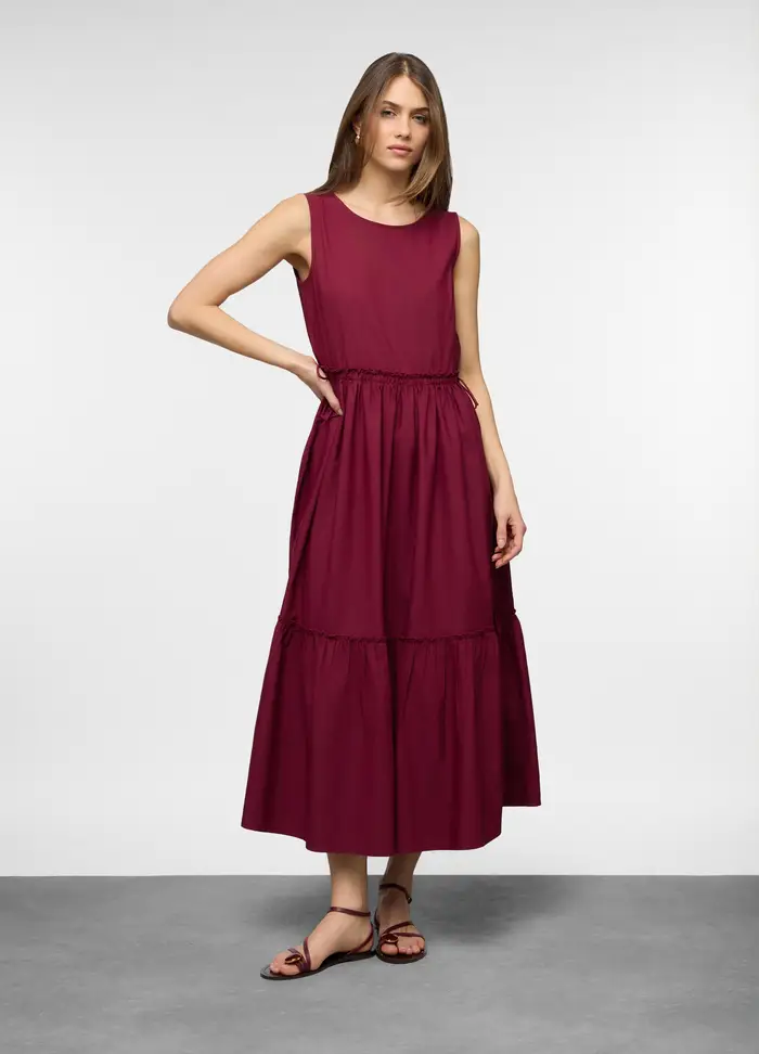 Upim Abito Lungo In Popeline Misto Cotone Donna, Rosso scuro