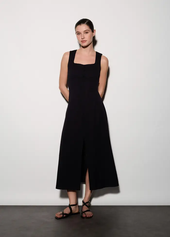 Upim Abito Lungo Misto Lino Donna, Unisex, Nero