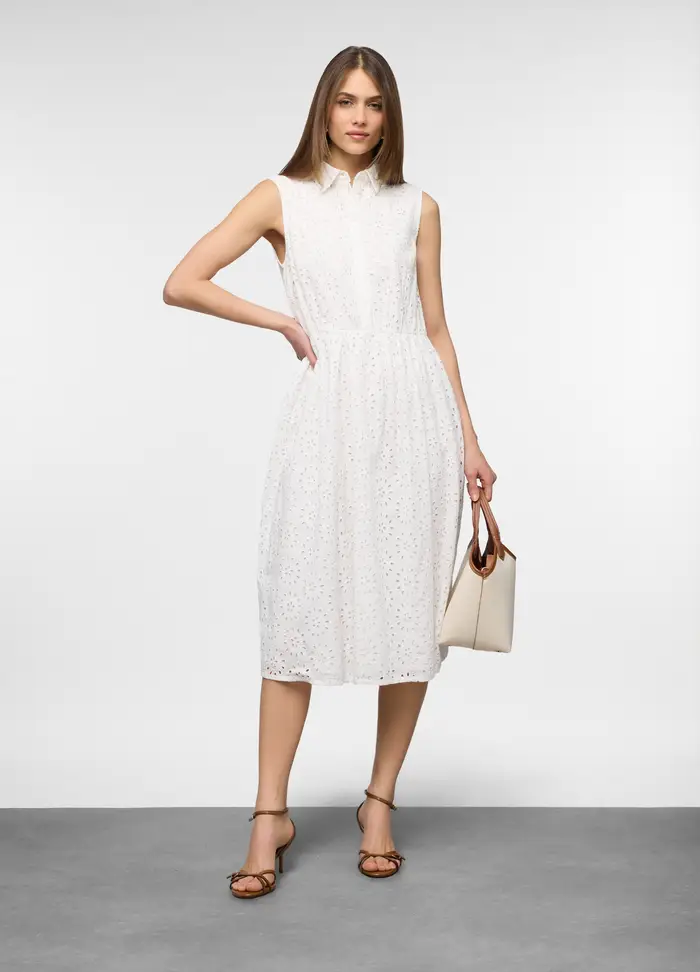 Upim Abito Lungo Ricamato In Puro Cotone Donna, Bianco gesso