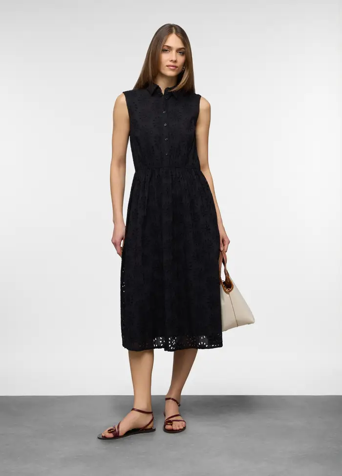 Upim Abito Lungo Ricamato In Puro Cotone Donna, Nero