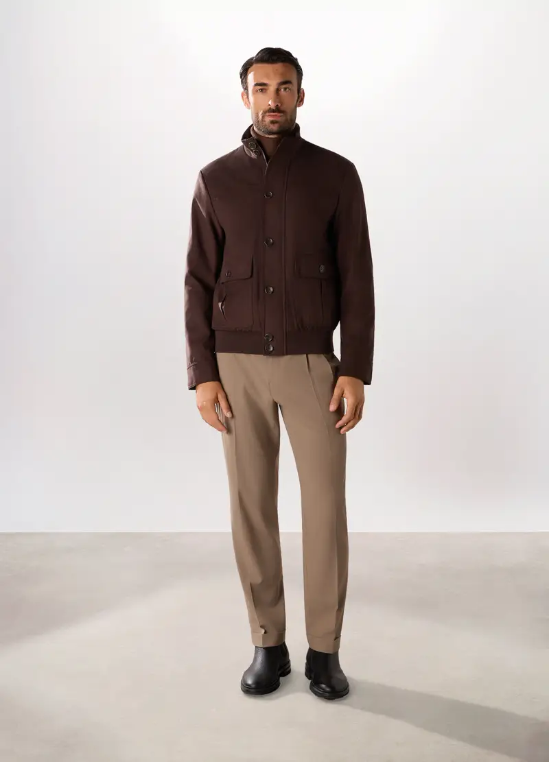 Blouson In Ecopelle Scamosciata Uomo, Marrone cioccolato