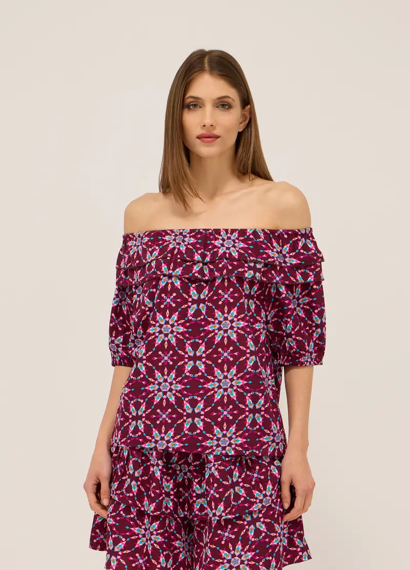 Upim, Blusa Crepe Con Stampa Donna, Viola vinaccia, Taglia: XS