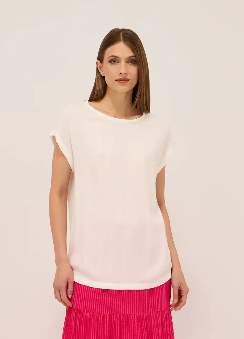 Upim Blusa In Pura Viscosa Crêpe Donna, Bianco gesso