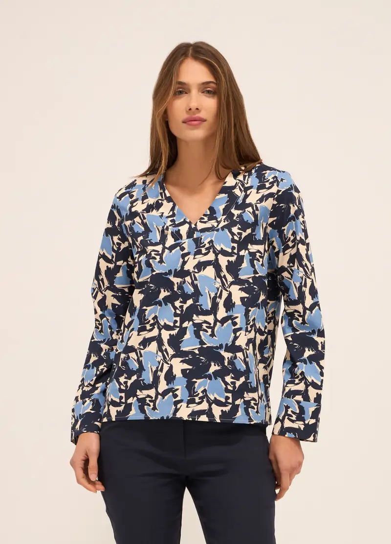 Upim, Blusa In Puro Cotone Con Scollo A V Donna, Blu scuro, Taglia: S