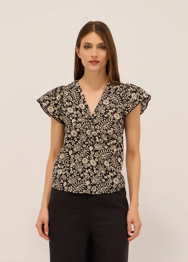 Upim Blusa In Puro Cotone Voile Donna, Bianco/Nero