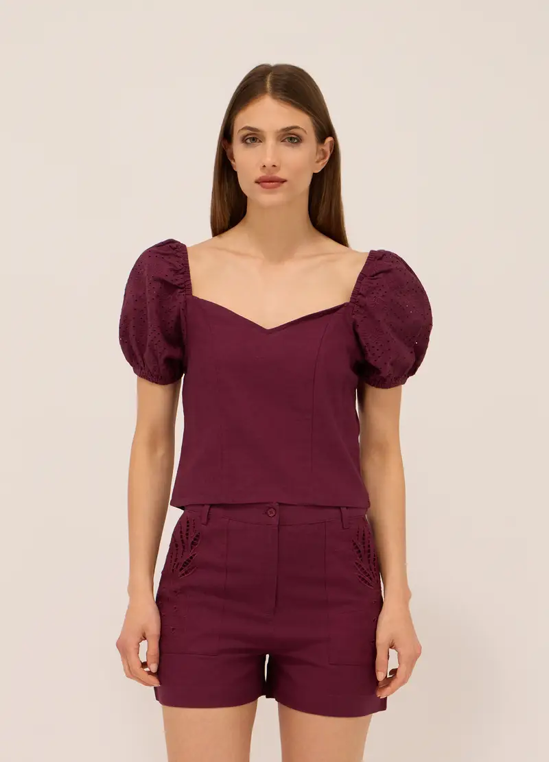 Upim Blusa Misto Lino Donna, Rosso bordeaux