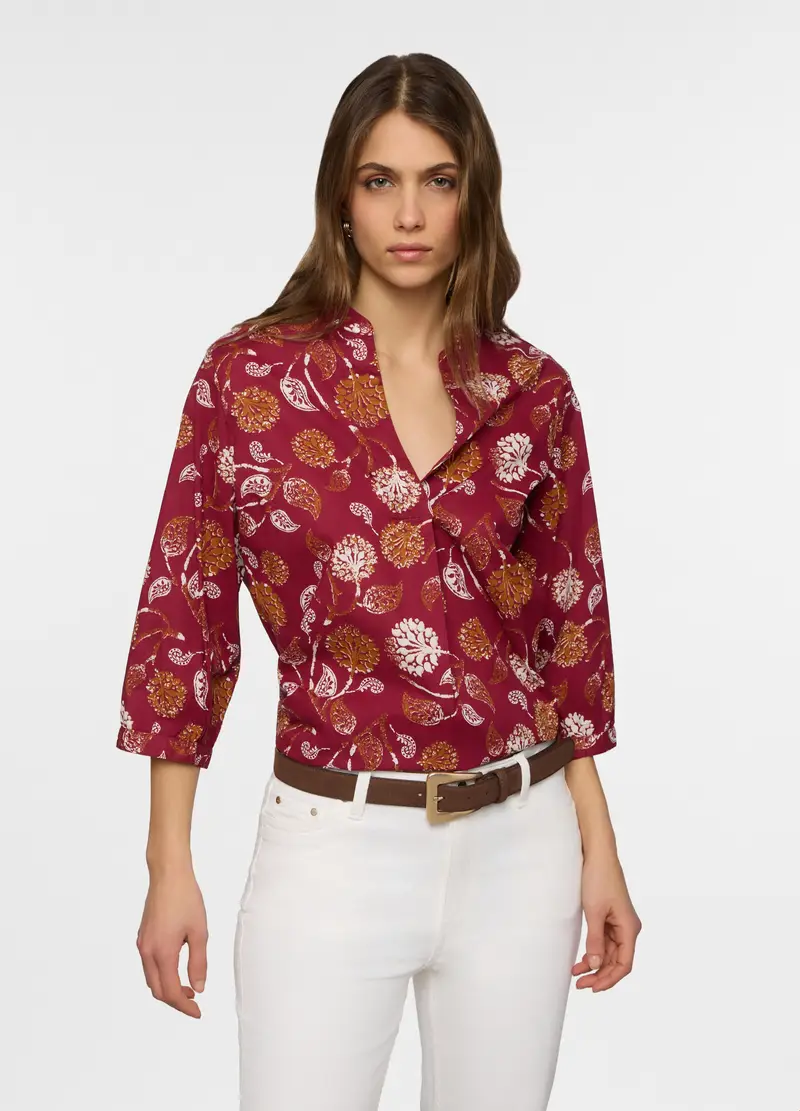 Upim Blusa Over Fit Con Scollo A V In Puro Cotone Voile Donna, Rosso aragosta