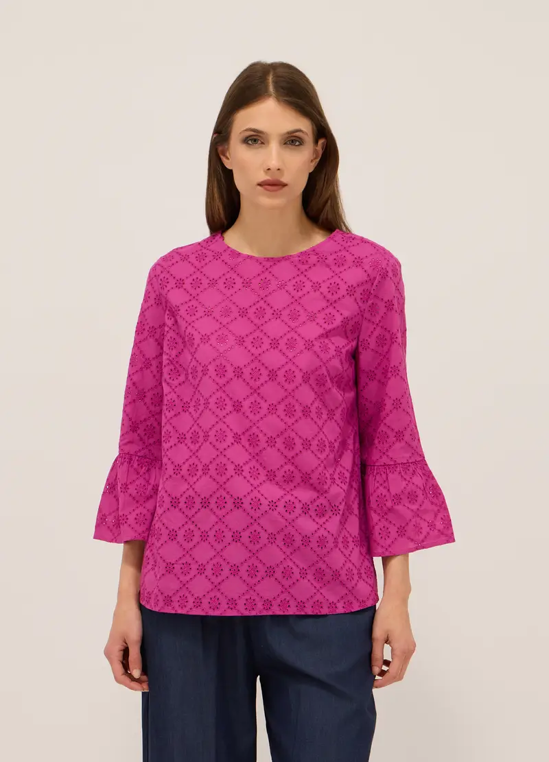Upim Blusa Ricamata In Puro Cotone Donna, Viola ciclamino