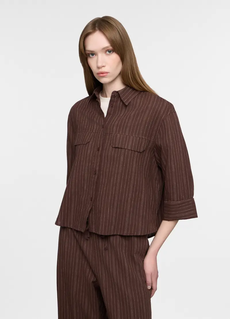 Upim Camicia Con Fit Over Con Collo Classico In Misto Lino Donna, Marrone