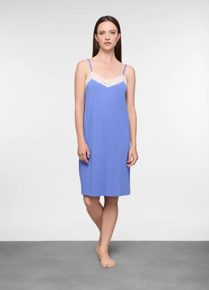 Camicia Da Notte In Jersey Di Puro Cotone, Donna, Azzurro cielo