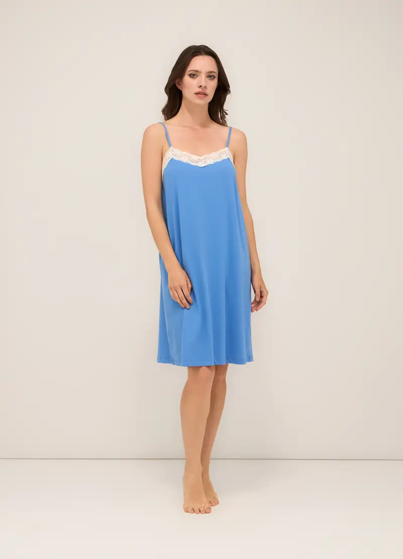Upim, Camicia Da Notte In Jersey Di Puro Cotone Donna, Azzurro cielo, Taglia: M