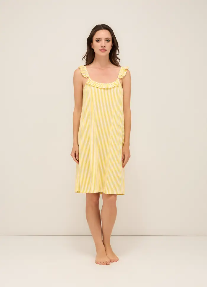 Camicia Da Notte In Jersey Di Puro Cotone Donna, Giallo limone