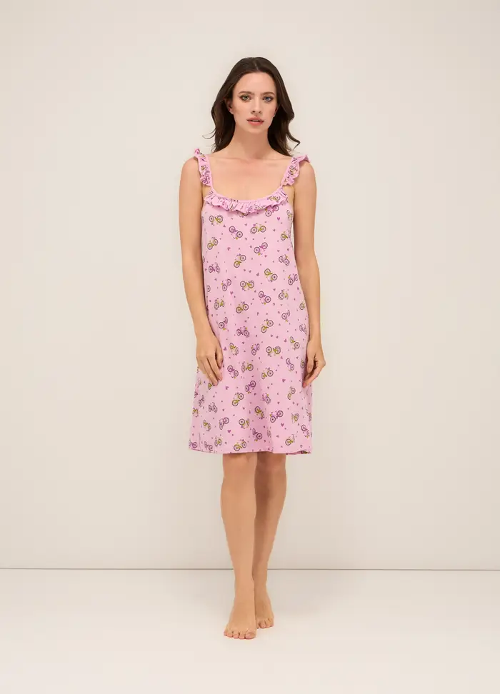 Camicia Da Notte In Jersey Di Puro Cotone Donna, Rosa pastello