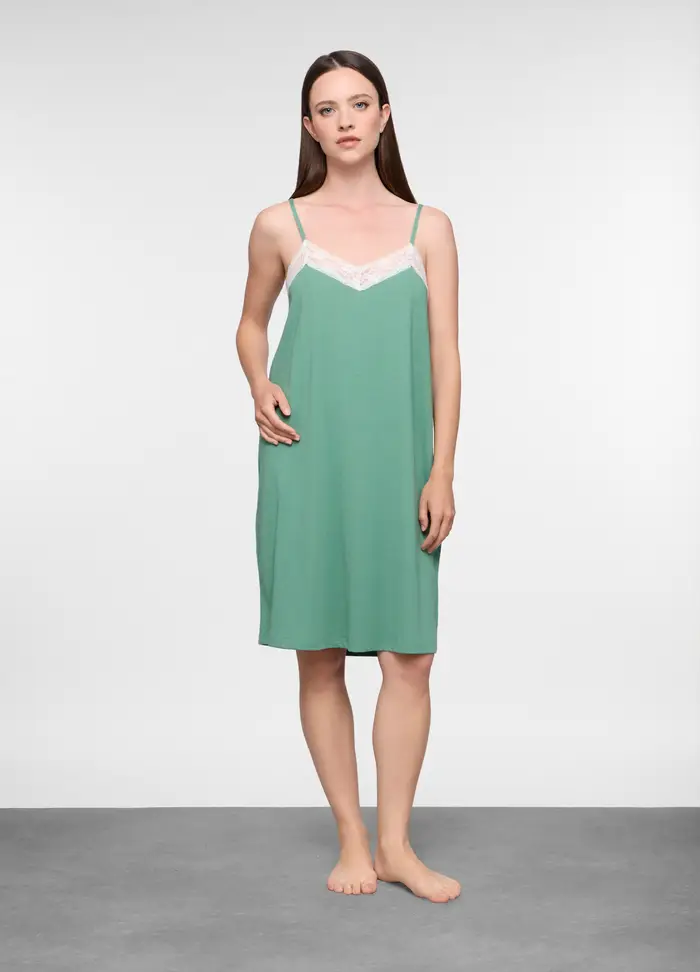 Camicia Da Notte In Jersey Di Puro Cotone, Donna, Verde chiaro