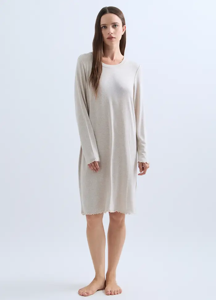 Camicia Da Notte Velour Misto Viscosa Stretch Donna, Beige chiaro