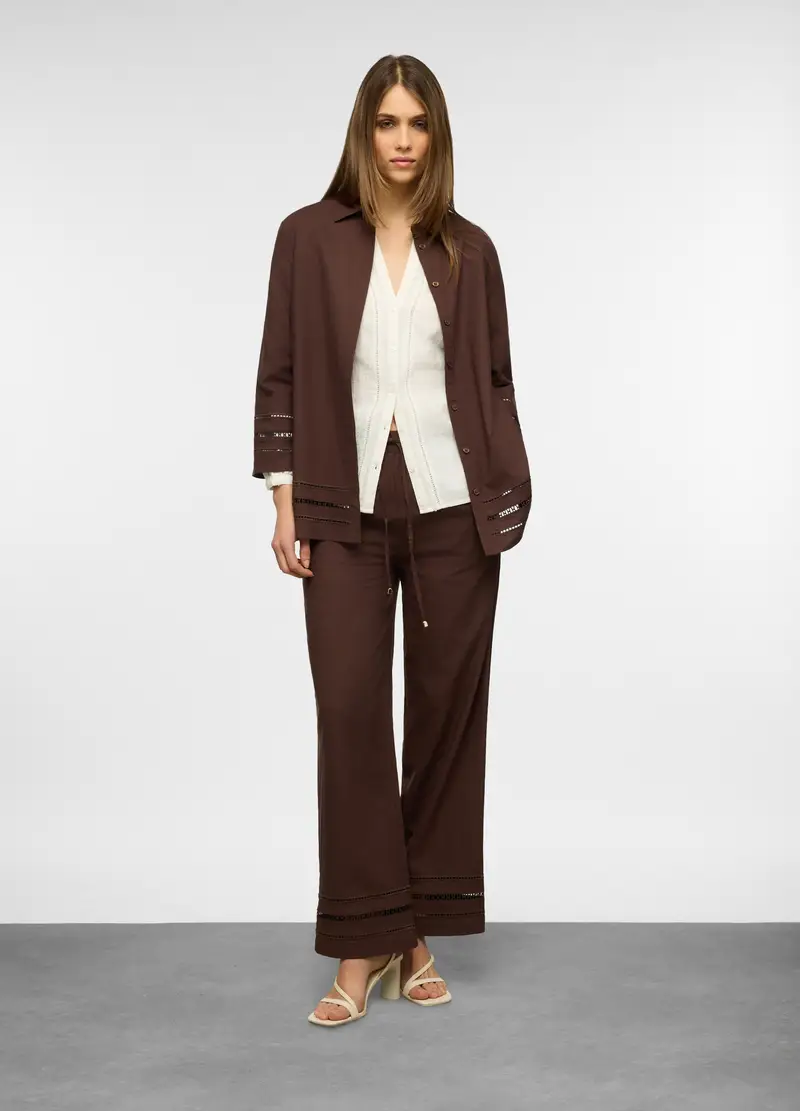 Upim Camicia Fit Over Con Colletto Classico In Misto Lino E Ricami Donna, Marrone scuro