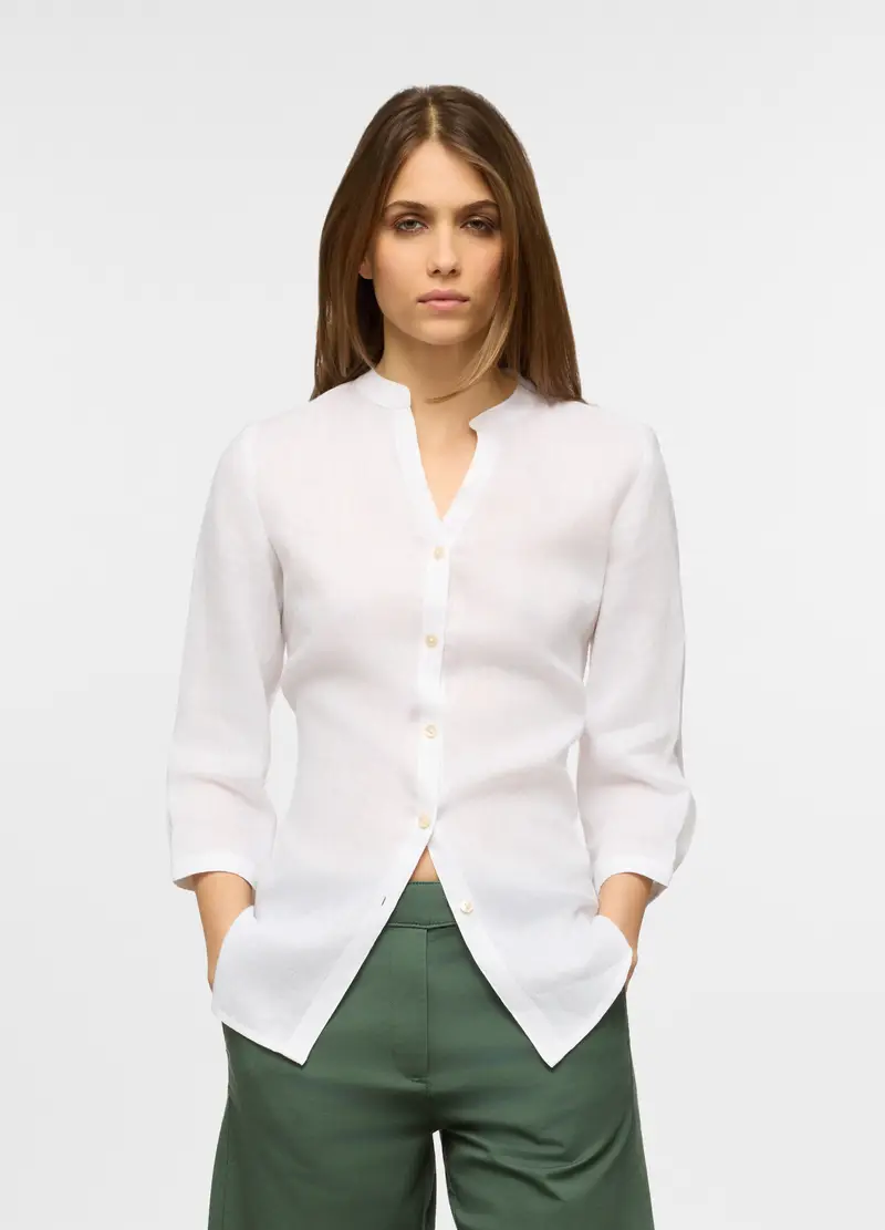 Upim Camicia Fit Regular Con Collo Coreano In Puro Lino Donna, Bianco
