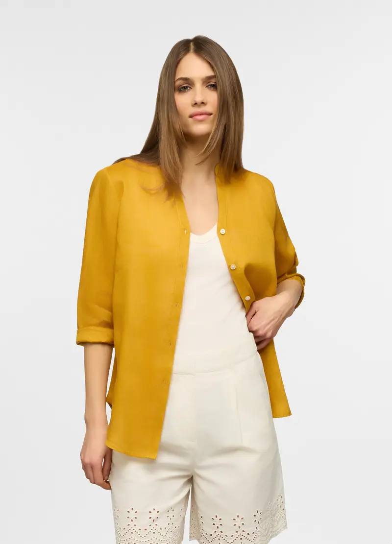 Upim Camicia Fit Regular Con Collo Coreano In Puro Lino Donna, Giallo girasole
