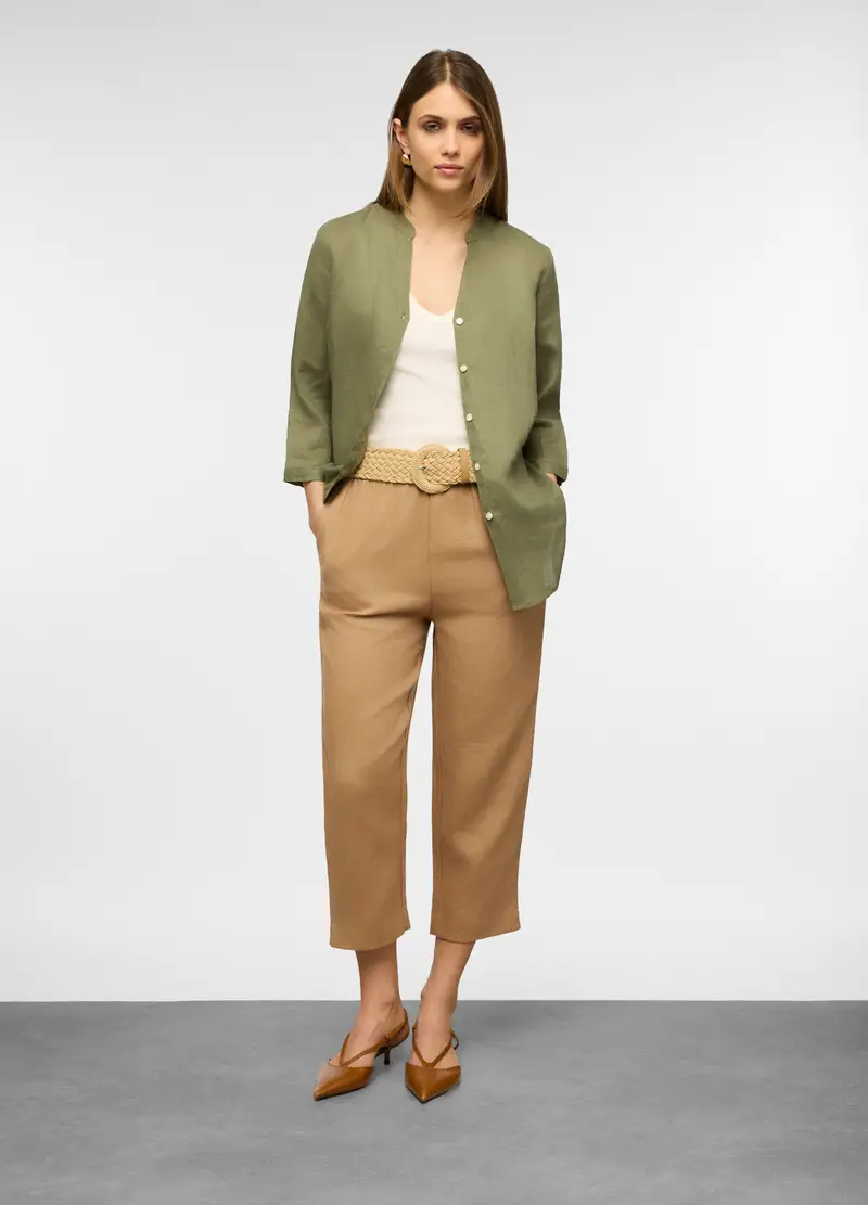 Upim Camicia Fit Regular Con Collo Coreano In Puro Lino Donna, Verde foglia