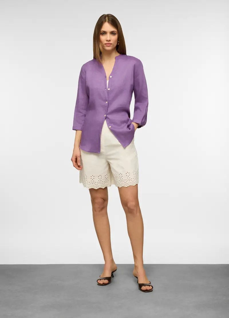 Upim Camicia Fit Regular Con Collo Coreano In Puro Lino Donna, Viola ciclamino