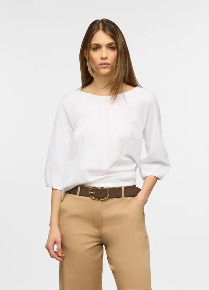 Upim Camicia Fit Regular Con Collo Rotondo Arricciato In Puro Cotone Popeline Donna, Bianco