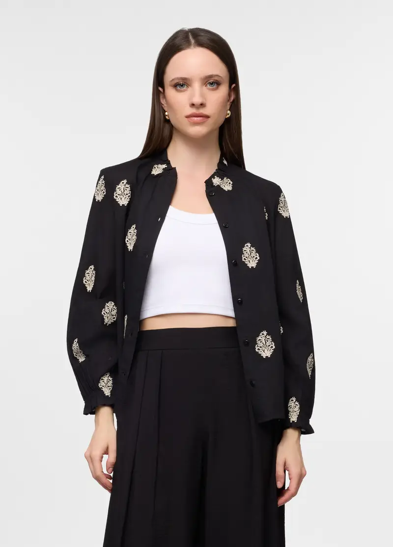 Upim Camicia Fit Regular Con Collo Rotondo In Puro Cotone Donna, Nero/Bianco