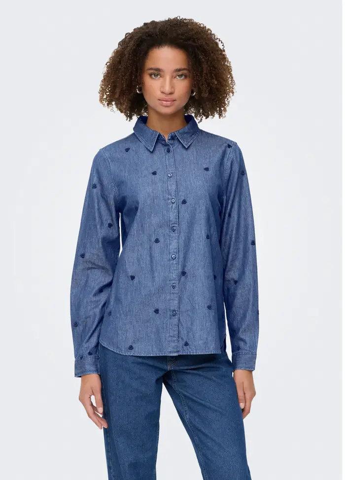Camicia In Denim Con Collo Alla Francese Donna, Unisex, Blu denim
