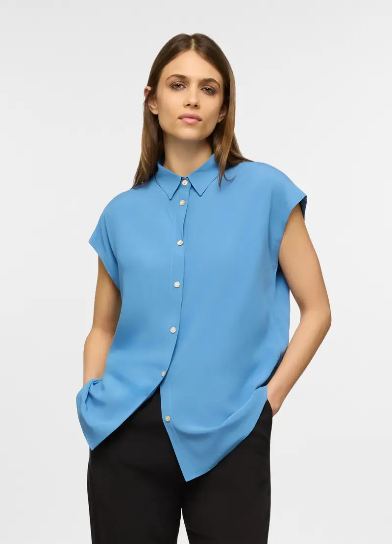 Upim Camicia Kimono Regular Fit Con Collo Alla Francese Donna, Azzurro cielo