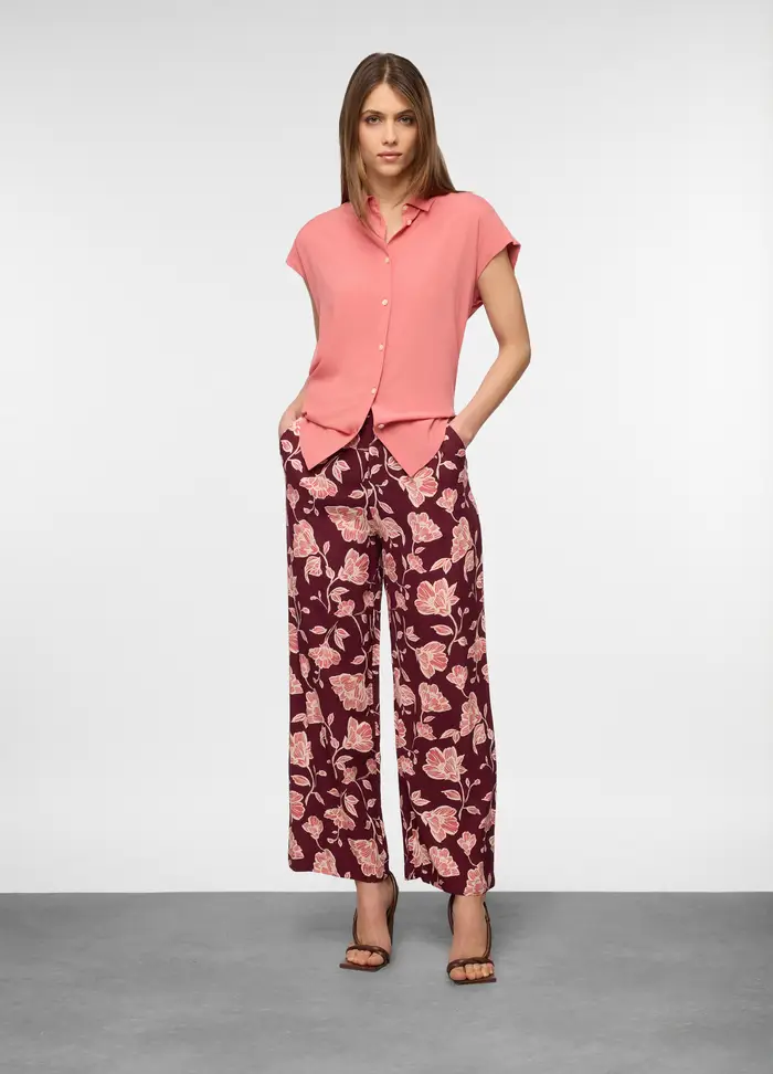 Camicia Kimono Regular Fit Con Collo Alla Francese Donna, Rosa corallo