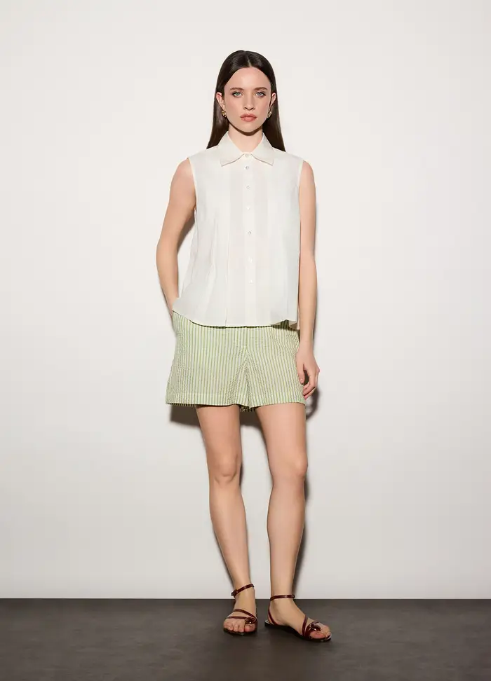 Camicia Regular Fit Con Colletto Alla Francese In Popeline Di Puro Cotone Donna, Unisex, Bianco panna