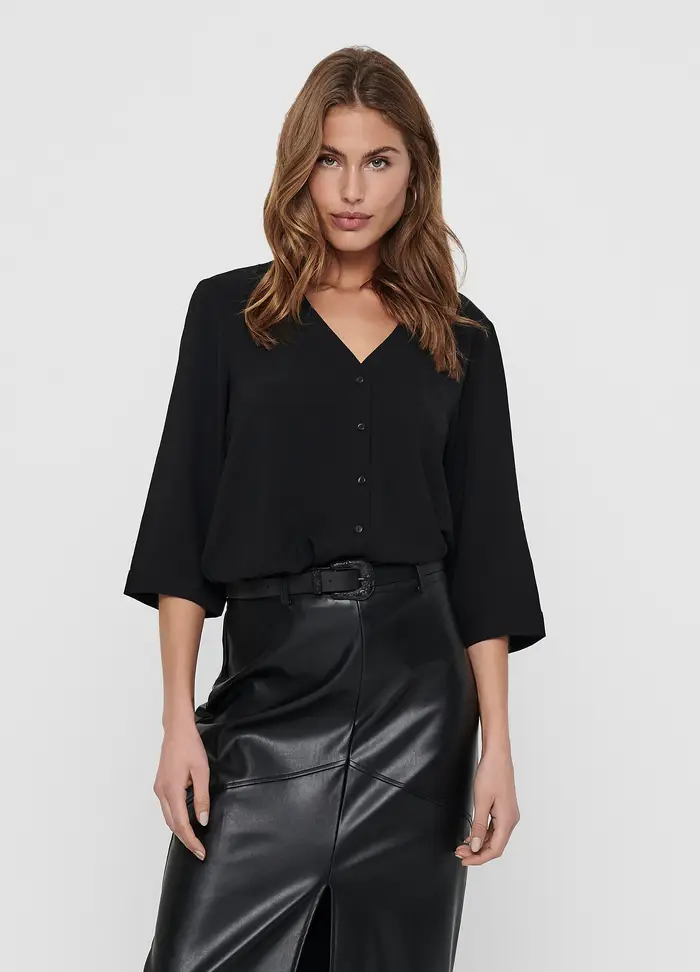 Camicia Regular Fit Con Colletto Cinese, Unisex, Nero