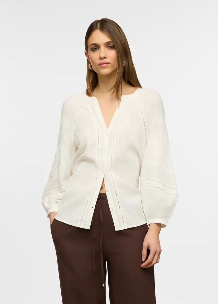 Camicia Regular Fit Con Scollo A V Donna, Bianco panna
