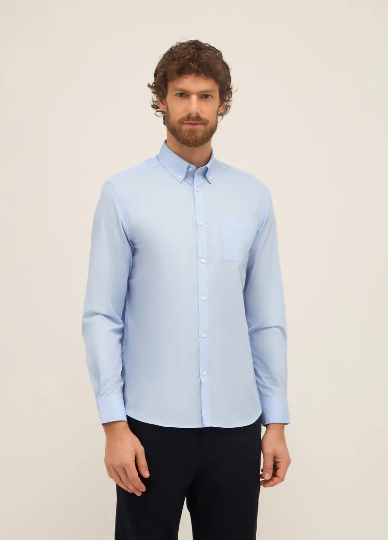 Upim, Camicia Slim Fit Button-down In Misto Cotone Uomo, Azzurro celeste, Taglia: S