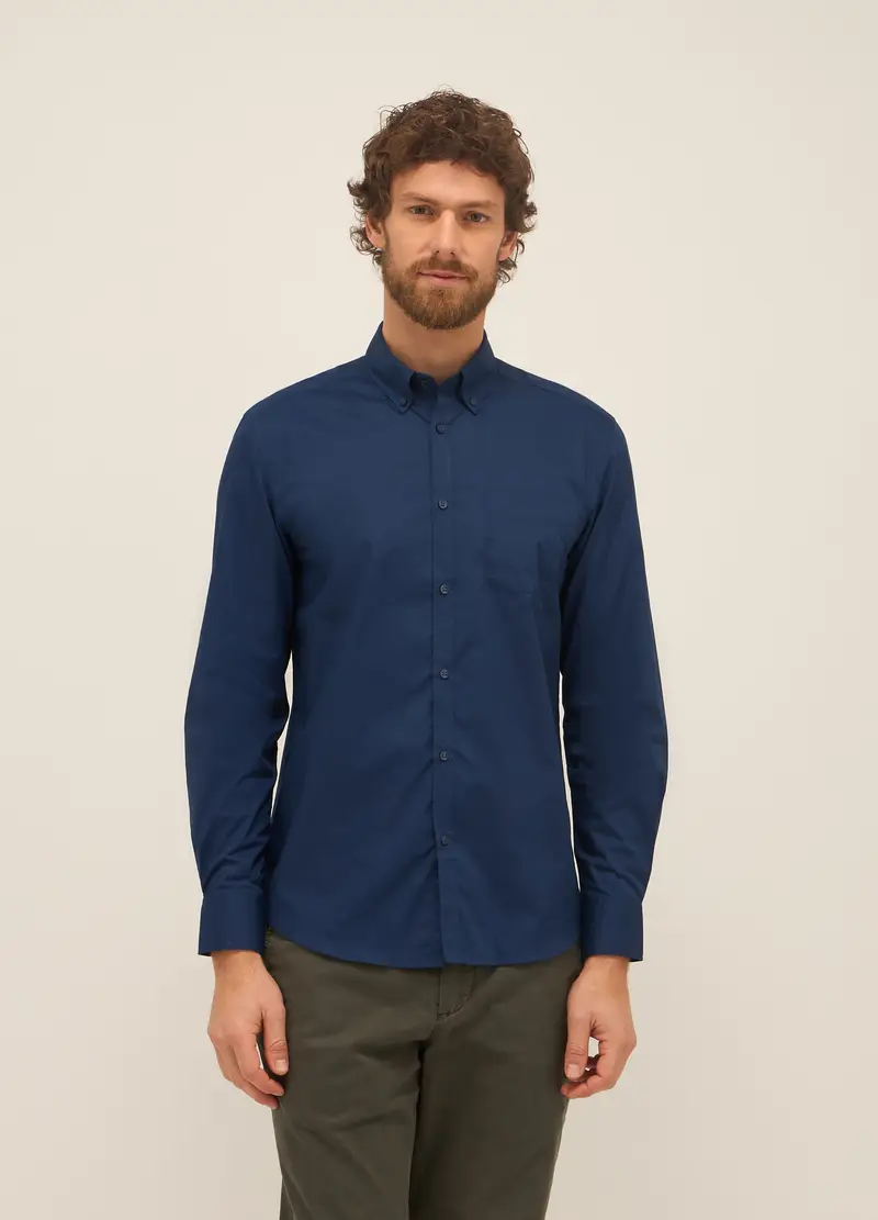 Upim, Camicia Slim Fit Button-down In Misto Cotone Uomo, Blu navy, Taglia: S