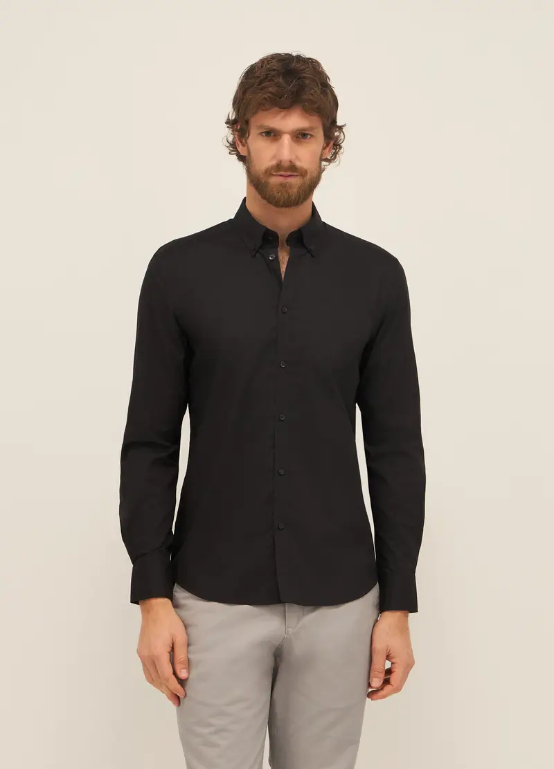 Upim, Camicia Slim Fit Button-down In Misto Cotone Uomo, Nero, Taglia: S